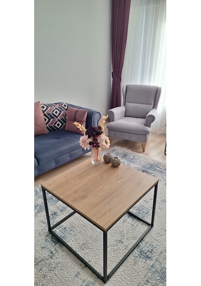 Rafadi Modern Orta Sehpa Salon Oturma Odası Orta Sehpa Metal Ayaklı Atlantik Çam