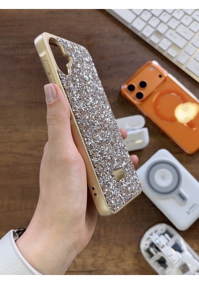Samsung A07 Uyumlu Kadife İç Yüzey Tasarımlı Taşlı Işıltılı Parlak Pırlanta Kılıf Dia Plus Gold