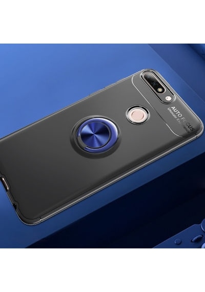 Huawei Y7 2018 Kılıf Yüzüğü Stant Ve Araç Tutucu Olabilen Şık Esnek Premium Silikon Kapak Ryc/ravel Siyah - Mavi