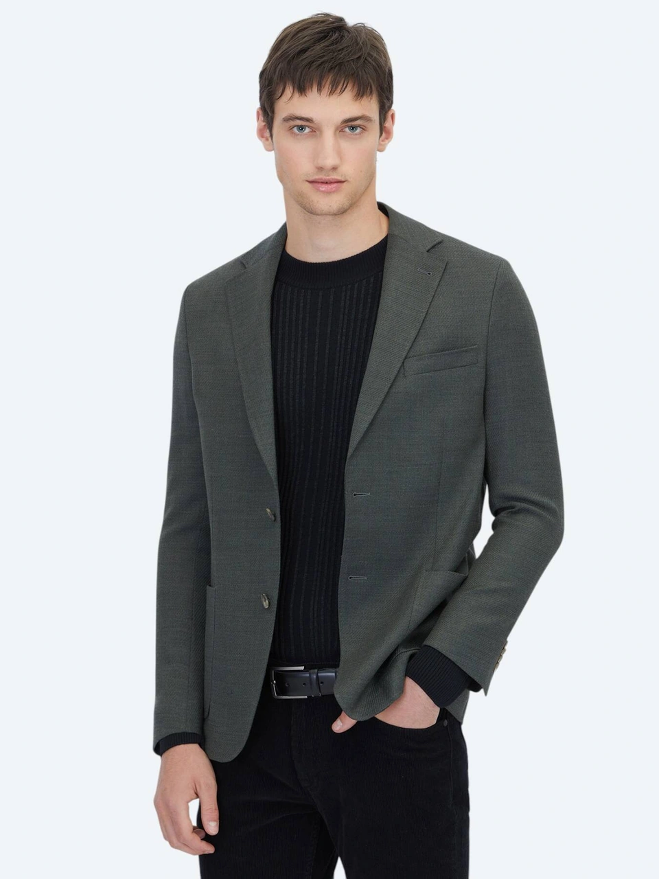 Kip Haki Modern Fit Yün Karışımlı Ceket Haki