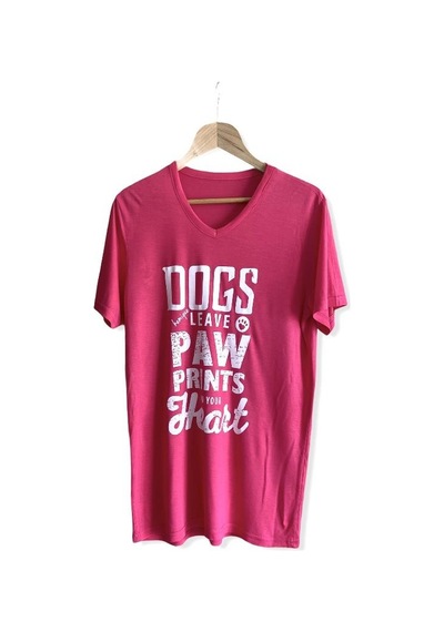 Hayvansever Tişört Dogs Leave Paw Prints İn Your Heart Pembe