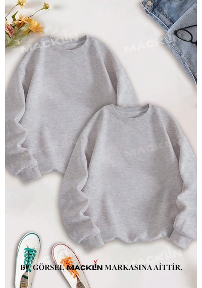 Macklin Sevgili Çift Kombin Şimşek Mcqueen Ve Sally Sırt Baskılı Bisiklet Yaka Sweatshirt 2li Set Takım Gri Mck1335 Gri