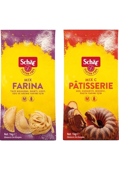 Schar 2'li Glutensiz Un Seti - Mix C Patisserie Kek Pasta Unu ve Farina Makarna Erişte Mantı Unu 2 x 1 KG