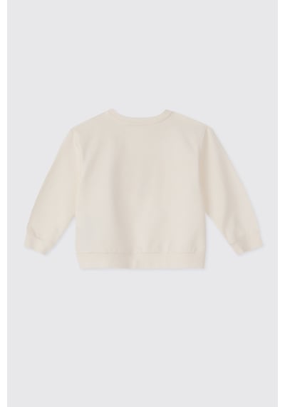 Panço Liberty Kumaş Kız Bebek Aplikeli Ekru Sweatshirt Krem