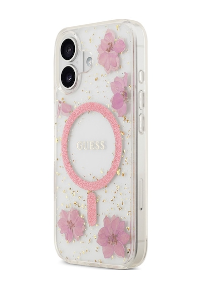 Apple Uyumlu iPhone 17 Kılıf Guess Lisanslı M-safe Özellikli Transparan Resin Flowers Kapak Pembe Pembe