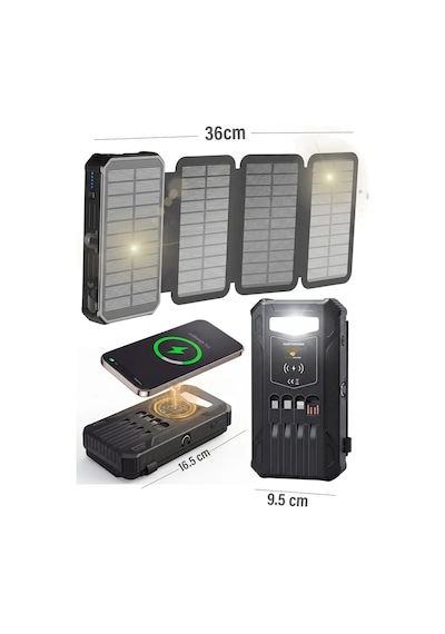Exenar - Siyah - Güneş Enerjili Powerbank 4 Solar Panel Taşınabilir Şarj Cihazı Kendinden Kablolu Led Fenerli 20000mah Black Exenar - Siyah - Güneş Enerjili Powerbank 4 Solar Panel Taşınabilir Şarj Cihazı Kendinden Kablolu Led Fenerli 20000mah Black