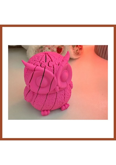 Bezos 3d Baskı Hareketli Baykuş Figürü - Eklemli Flexi Oyuncak - Pembe Pro