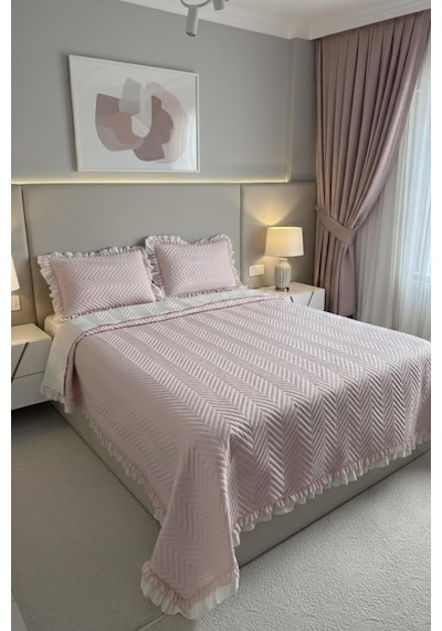 Gonca Çift Taraflı Çift Kişilik Yatak Örtüsü 230x250 Pudra