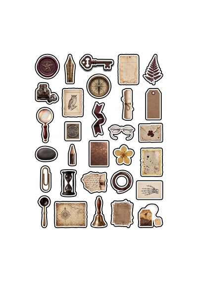 30 Adet Vintage Kütüphane Koleksiyonu Sticker Seti - Laptop Defter Ajanda İçin Çok Renkli