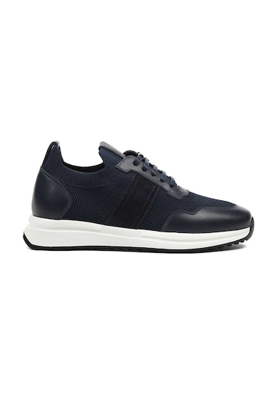 Erkek Lacivert Bağcıklı Deri Sneaker