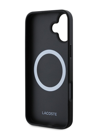 Apple Uyumlu iPhone 16 Kılıf Lacoste Lisanslı Pu Pike Desenli Timsah Logolu Ve Type-c Kablo 1.5m Siyah