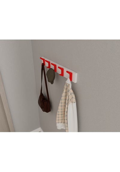 Hepsi3boyutlu Modern Duvar & Kapı Kanca Askılık - 5 Adet Kırmızı Kanca Askılık - Model No : 2 Kırmızı