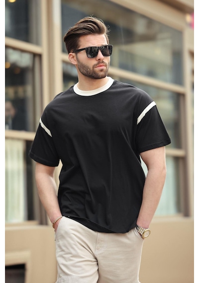 Madmext Siyah Bisiklet Yaka Regular Fit Erkek T-shirt E7126 Siyah