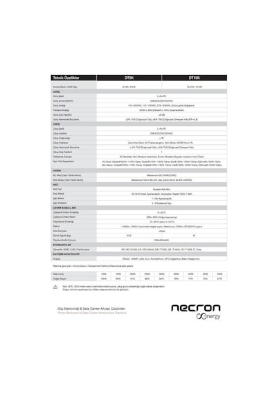Necron 10KVA/10KW Yeni Nesil DT 10K Online Kesintisiz Güç Kaynağı UPS
