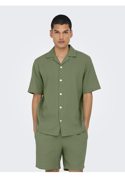 Only & Sons Erkek Waffle Kumaş Yazlık Resort Gömlek - Onsbertil Model-yeşil Yeşil