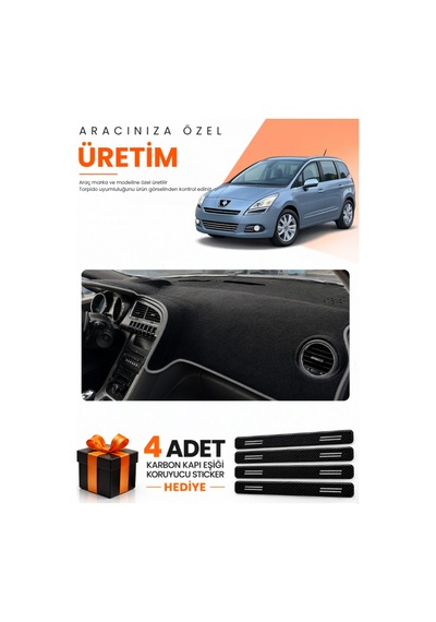 Peugeot 5008 Ekransız 2010-2014 Uyumlu Torpido Koruma Örtüsü Oto Kılıfı - Siyah Gri