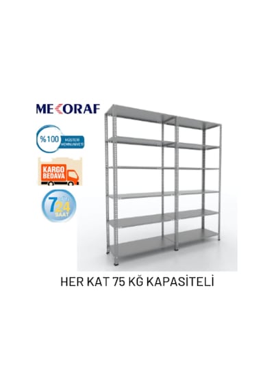 Mekoraf 43 X 93 2 Metre 6 Katlı Duble Raf Sistemi (2 Ünite ) Gri