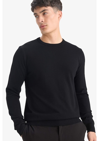 Defacto Regular Fit Bisiklet Yaka Basic Düz Premium Triko Kazak A5268AX23AU Siyah