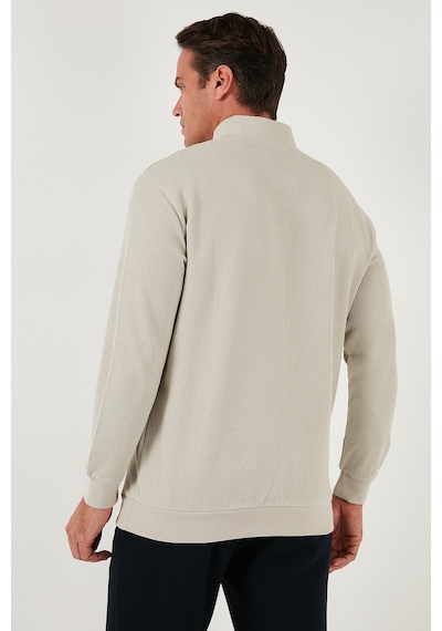 Buratti Pamuklu Regular Fit Yarım Fermuarlı Dik Yaka Erkek Sweat 5905716 Taş