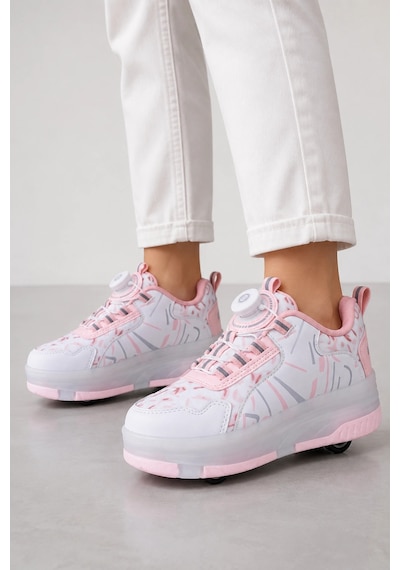 Odin Tekerlekli Işıklı Çocuk Spor Ayakkabı Rahat Patenli Sneaker - Pembe