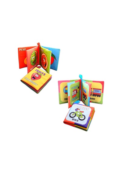 2 Kitap Tox İngilizce Meyveler Ve Taşıtlar Kumaş Sessiz Kitap E126 E132 - Bez Kitap , Eğitici Oyuncak , Hışırtılı