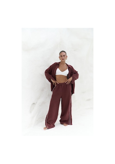 Mai Collection Mai Studios Co. Orchidea Oversize Bordo Keten Gömlek Takım Bordo