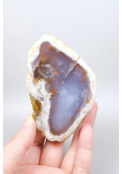 Nadir Turuncu Dendrit Merlinit Cilalanmış Yarım - Açık Mavi Dendritik Opal