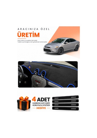 Ford Mondeo Mk4 2008-2014 Uyumlu Torpido Koruma Örtüsü Oto Kılıfı - Siyah Mavi