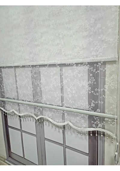 Bbb Çiçek Desenli Boncuklu Tül Ve Stor Perde Beyaz Mt4003b Bbb Çiçek Desenli Boncuklu Tül Ve Stor Perde Beyaz Mt4003b