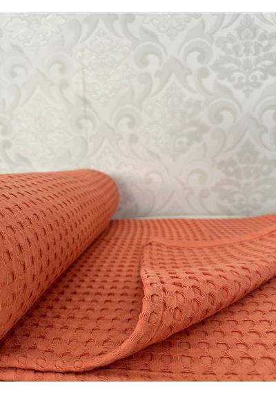 Premium %100 Pamuk Çift Kişilik Yazlık Pike, Yatak Örtüsü,terletmez Kumaş Turuncu Renk 240x200cm Turuncu