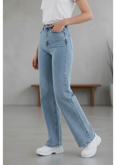 Woddi Heaven Kadın Yüksek Bel Buz Kar Yıkama Salaş Wide Leg Jeans Geniş Paça Palazzo Kot Pantolon Taş