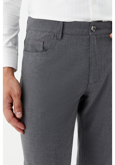 Sabri Özel Erkek Koyu Gri Dar Kesim Slim Fit Dokuma Yan Cep Jogger Pantolon