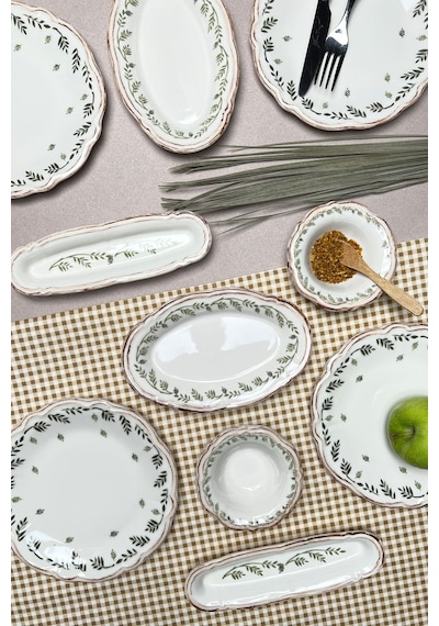 Tabak Evi Stoneware Flower Green Kahvaltı Takımı 6 Kişilik 14 Prç Beyaz - Yeşil