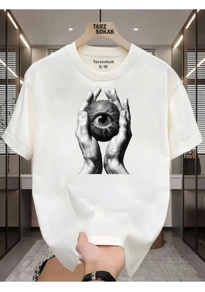 Tarzsokak Unisex Kod 19 Eyelash Desen T-shirt Beyaz