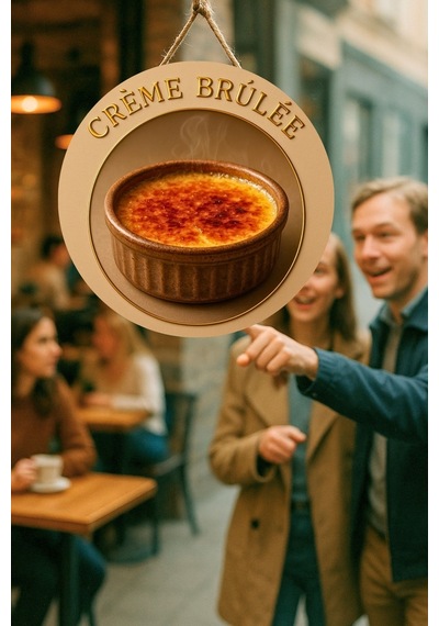 Creme Brulee Temalı İpli Mdf Ahşap Kapı Duvar Süsü, Cafe, Mutfak Dekoratif Tablo