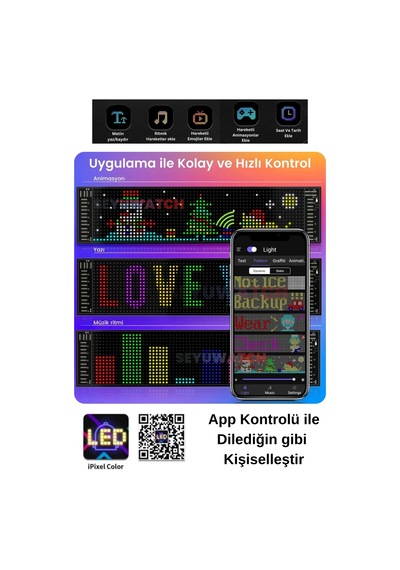 Wearfitpro Pixel Led Kumandalı Dijital Dinamik Led Kişiselleştirilebilir Kayan Yazı Ev Ofis Araç Uyumlu Led