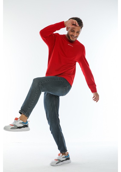 Süperlife Erkek Bisiklet Yaka Regular Fit Brooklyn Baskılı İnce Sweatshirt Spr22sw132 Kırmızı