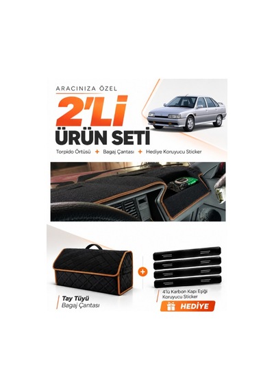 Renault 21 Concorde 1990-1996 Uyumlu Torpido Örtüsü + Tay Tüyü Çanta Seti - Siyah Kahverengi