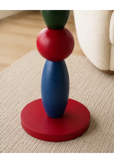 Bubble Ahşap Yan Sehpa 55cm Kırmızı Yeşil Mavi Renkli Modern Tasarım Dekoratif Kırmızı - Mavi - Yeşil