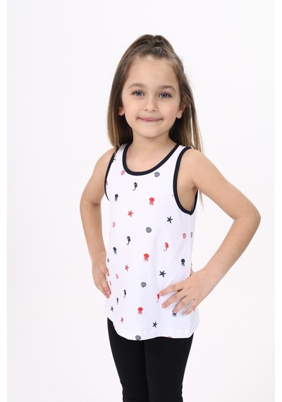 Toontoy Kız Çocuk Baskılı Bisiklet Yaka Basic Atlet Beyaz