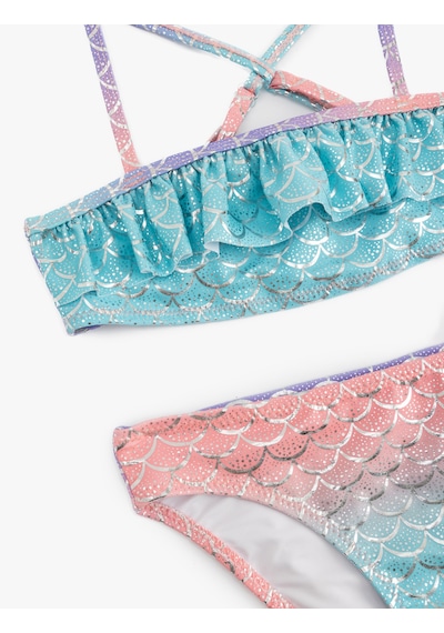 Koton Deniz Kızı Temalı Baskı Detaylı Fırfırlı Askılı Bikini Takımı Pembe Desenli 5skg00016mm Pembe Desenli