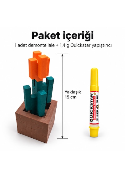 Piksel Lale Biblo - 3d Baskı, Minecraft Esintili Turuncu