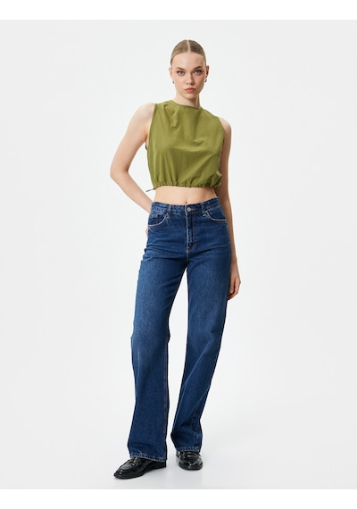 Koton Crop Üst Paraşüt Kumaş Kolsuz Beli Lastikli Haki 4sak30025pw 4SAK30025PW854 Haki