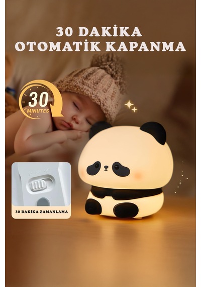 Rgb Işıklı Dokunmatik Panda Gece Lambası Silikon Yumuşak Malzeme, Renk Değiştiren Çocuk Gece Lambası Beyaz