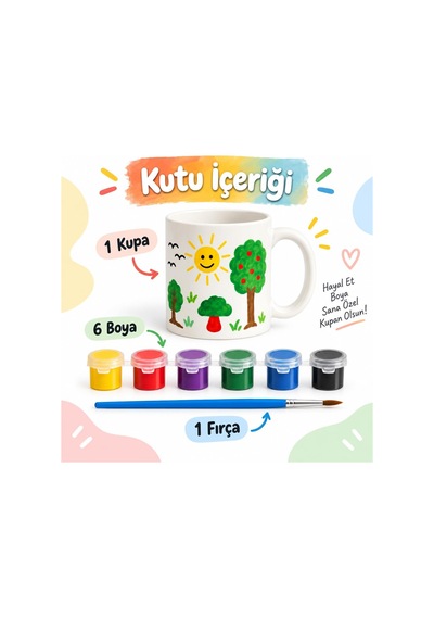Kupa Bardak Boyama Seti, 6 Renk Boya Ve Fırça Dahil, Çocuklar İçin Yaratıcı Hobi Aktivitesi, Kendi Kupanı Tasarl