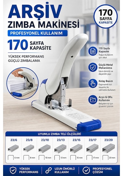 Büyük Boy Zımba Makinesi 1 Adet Kangaro Ds-23s20fl Arşiv Tipi Zımba Makinası 170 Yaprak Kapasiteli Büro Zımba Teli Kollu