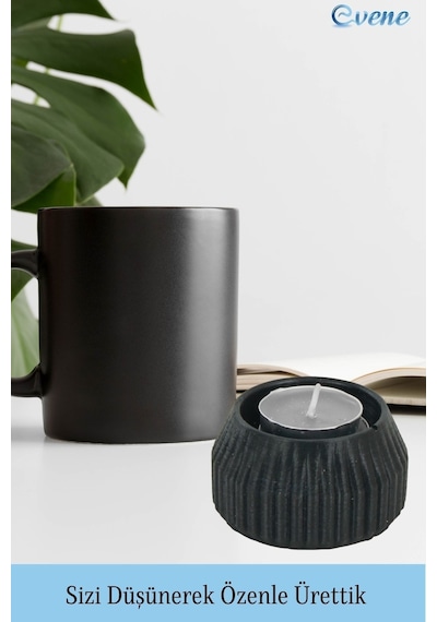 Mumluk Şamdan 3 Adet Tealight Uyumlu Çizgili Model - Siyah