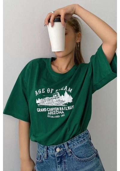 Startmore Beyaz Zerobaskılı Oversize T-shirt Yeşil