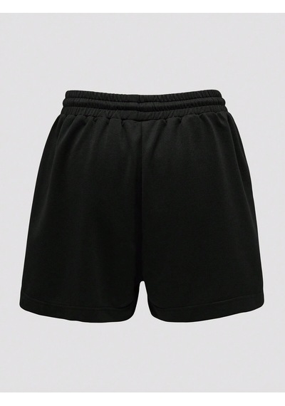 Coolane Letter Graphic Drawstring Waist Şort Siyah