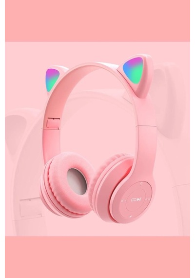 Kedi Kulağı Bluetooth Kablosuz Kulaklık Işıklı Rgb Çocuk Oyun Kulaklığı Radyolu Cocuk Kulaklık Pembe - 582811406